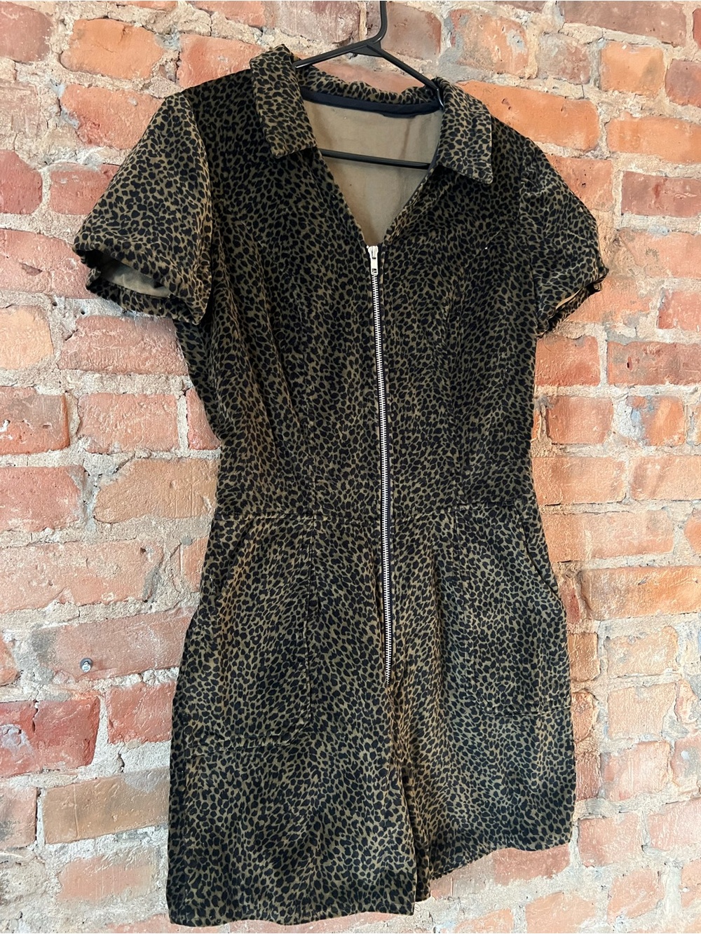 Leopard Print Short Sleeve Zip Front Romper